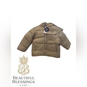 Children’s Place Toddler Boy 18-24 Month Tan Puffer Jacket With Fleece Inside